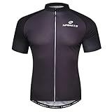 sponeed Herren-Fahrradtrikot, kurzärmelig, mit 3 Taschen, feuchtigkeitsableitend, schnell trocknend, Schwarz / Grau, XL