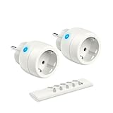 Funksteckdosen mit Fernbedienung,TÜV-zertifiziert, 10A,2300W, Reichweite 30m, Funkschalter Set Selbstlern-Funktion für Lampen, Ventilatoren, 2er Steckdosen