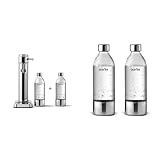 Aarke Carbonator 3, Wassersprudler aus Edelstahl mit 2 x BPA-frei Flaschen & 2er-Pack PET-Flaschen für Wassersprudler Carbonator 3, BPA-frei mit Details in Edelstahl, 800ml, AASPB1-STEEL