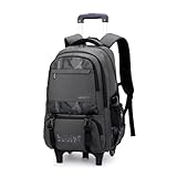 Armbq Schwarzer Rollrucksack für Jungen, Rucksack mit Rollen, Trolley, Büchertasche, Schulrucksack mit Rädern, Camo Grey 2 Wheels, 2 Wheels