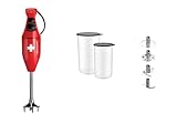 ESGE Zauberstab E 120 Design Rot 915101 Stabmixer mit Zubehör inkl. Becher-Set 600ml & 400ml, Multimesser, Fleisch- und Gemüsemesser, Quirlscheibe und Schlagscheibe