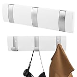 Garderobenhaken, Moderne Platzsparende Garderobenleiste mit 3 Beweglichen Haken, Garderobenleiste Weiß, Moderne Kleiderhaken Wand,Hakenleiste Kleiderhaken für Jacken,Mäntel,Schals,Handtaschen und Mehr
