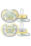 Philips Avent Ultra Air Schnuller für die Nacht über 18 Monate, leuchtet im Dunkeln, Doppelpack, Wolke/Tiger (Modell SCF376/01)