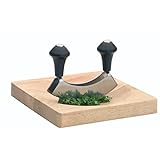 KitchenCraft Mezzaluna Hackmesser und Holzschneidebrett, Edelstahl-Doppelklingenmesser / Holz, 2er-Set, Silber/Schwarz