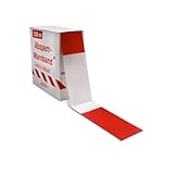 blizz-z Profi-Absperrband rot-weiß gestreift | 500 m x 80 mm | PE-Flatterband (nicht klebend) in Abrollkarton | für Baustellenabsperrungen, Gefahrenbereiche, Veranstaltungen, Events