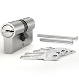 AwmnSrman Schließzylinder 30/30,Zylinderschloss mit 5 Schlüsseln, Schließzylinder Beidseitig Schließbar, Euro Messingzylinder Satin Nickel Finish Querlöcher
