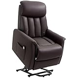 HOMCOM Relaxsessel Elektrisch Fernsehsessel mit Aufstehhilfe, Liegefunktion, TV Sessel mit Fußteil, Seitentasche, Fernbedienung, für Wohnzimmer, bis 150 kg, Kunstleder, Braun