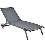 COSTWAY Sonnenliege mit Rollen, Gartenliege mit Verstellbarer Rückenlehne und schnell trocknendem Stoff, Relaxliege bis 150kg belastbar, Liegestuhl für Garten, Balkon, Terrasse (Grau)