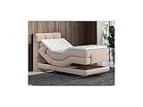Vente-unique-Boxspringbett mit gestepptem Kopfteil + elektrischem Untergestell mit Relaxfunktion + Matratze + Topper - 100 x 200 cm - Stoff - Beige - LODI von Palacio