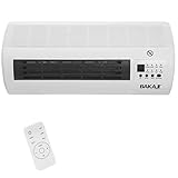 Bakaji Elektrischer Keramik-Heizlüfter, Wandmontage, mit Fernbedienung, 2 wählbare Leistungsstufen 1000 W / 2000 W, LED-Display und Timer-Funktion (45 cm Breite)