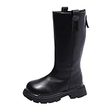 IQYU Mädchen Warme Winterstiefel Langschaftstiefel Hohe Stiefel Prinzessin Schuhe Kinderstiefel Herbst und Winter Schlupfstiefel Winterstiefel Rutschfest Atmungsaktiv Lederstiefel Schneestiefel