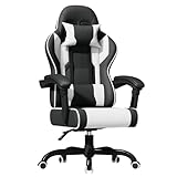 JUMMICO “Jetstream” Gaming Stuhl Ergonomisch mit Fußstütze,Gaming Chair mit massagefunktion, Gasdruckfeder Bürostuhl 150KG,Weiß