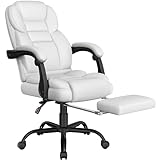 Yaheetech ergonomischer Bürostuhl Chefsessel mit Fußablage Fußstütze Schreibtischstuhl mit adaptiven Armlehnen Computerstuhl mit Hoher Rückenlehne höhenverstellbar für Büro Weiß
