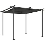 Outsunny Pergola 3x3m Garten Pavillon Terrassendachung aus Metall, Gartenpavillon mit Verstellbares Sonnendach, UV Schutz 30+ Freistehender Sonnenschutz für Terrasse und Garten, Dunkelgrau