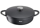 TEFAL E21872 TRATTORIA Servierpfanne 28cm | Aluguss | Gussdeckel | Antihaft-Beschichtung | gute Wärmespeicherung | Silikon Griffschutz inklusive | Schmorpfanne | induktionsgeeignet