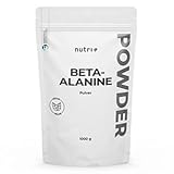 Nutri + Beta Alanin 1 kg Pulver - vegan rein hochdosiert und ohne Zusätze - 1000 g Pre Workout Booster ß Alanine Powder - ideal als Trainingsbooster