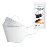 TubeRoo FFP2 Maske weiß Fischform, 10 Stück Masken, Made in Germany, Versand aus Deutschland, weiche Ohrschlaufen, Bänder, Atemschutzmaske