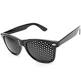 Ganzoo © Raster-Brille/Loch-Brille für Augen-Training und Entspannung, Gitter-Brille mit faltbaren Bügeln, Form B, Pinehole Glasses, Farbe: schwarz