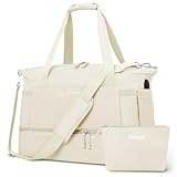 ETRONIK Sporttasche Reisetasche Damen, Weekender mit Schuhfach & Nassfach, Sport Travel Bag Weekender Damen für Reisen Gym Yoga, Handgepäck Tasche für Flugzeug, Beige, Mittel