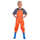 Generisch Pyjama Herren Schwarz Mädchen, Jugend-Wathose zum Angeln mit Tasche für Kleinkinder, wasserfeste Wathose zum Jagen Angeln mit Stiefeln Schlafsack Winter (Orange, 9-10 Years)
