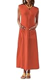 Naggoo Ärmelloses Maxikleid für Damen, Sommer, lässig, Rundhalsausschnitt, Tanktop, langes Kleid mit Tasche, Urlaub, Strand, Sommerkleid, Orange/Abendrot im Zickzackmuster (Sunset Chevron), Groß