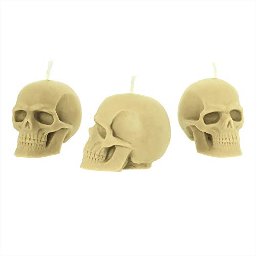 NKlaus - 3x Kerzenset Totenkopf Weiß aus biologich reinem Bienenwachs - Gothik Kerze bunte Figurenkerze Skull - Halloween - Ritualkerze Tropfkerzen 36294