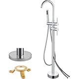 UNFRASLOP B,Freistehende Armatur Badewanne, 2 Modus Standarmatur Für Wanne Mit Handbrause 360°Drehen Auslauf Bodenstehende Wannenarmatur Messing Badewannenarmatur Chrom