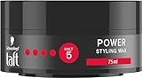 Schwarzkopf TAFT Styling Wax Power (75ml), Haarwax für bis zu 48 Stunden Kraft-Halt, schonend für Haar und Kopfhaut, veganes, Styling-Wax