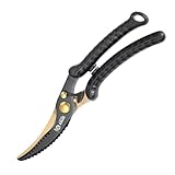 MITSUMOTO SAKARI 25cm schwere schwarz-goldene Küchenschere, japanische Küchenschere, professionelle Geflügelschere aus legiertem Stahl zum Schneiden von Hühnchen, Fleisch und Knochen