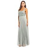 Maya Deluxe Damen Women's Maxi Wide Straps Sleeveless Square Neckline Embellished for Wedding Guest Bridesmaid Dress, Green Lily, 40 EU