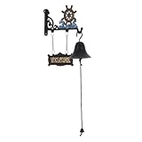 ROMISBABA Vintage Türklopfer aus Gusseisen Mediterraner Shaking Wall Chime mit Schiffsteuerrad Retro Schiffsglocke für und Restaurant Dekorative Türklingel