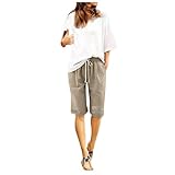 Baumwoll-Shorts für Damen, verstellbar, elastischer Bund, Knopf, formell, entspannt, stilvoll, Cargo-Hotpants, weich, taktisches Fahrrad, khaki, S