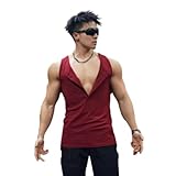 NITRY Tank Top Herren Gym Jogging Fitness Trainingsshirt Sport Schwitzen Atmungsaktiv Muskelshirt Casual Elastizität Schnelltrocknend Tankshirt J-Date Red S
