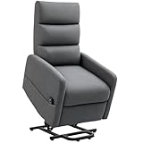 HOMCOM Fernsehsessel mit Aufstehhilfe Elektrisch Relaxsessel mit Liegefunktion, Taschenfederkern, Fußteil, TV-Sessel mit Seitentasche, Fernbedienung und Leinenoptik, Dunkelgrau