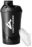 AMITYUNION Protein Shaker Deluxe 800 ml - Eiweiß auslaufsicher - BPA frei mit Sieb & Skala für Cremige Whey Proteinpulver Shakes Fitness Becher für Isolate und Sport Konzentrate Midnight Black