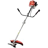Rasentrimmer Gasmotor, 52cc 2-Takt-Motor mit geradem Schaft & Anti-Vibrationssystem, Rucksack-Rasentrimmer, Kommt mit Heckenscheren-Aufsatz, für Hofarbeit & Landschaftsbau Rot