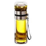 gifyym Doppelwandige Glas Teeflasche - Teeflasche MIT Sieb - Vitalitea Trinkflasche Aus Glas | Wasser/doppelte Wasser Siedlungsportbecher-Pokal-Last Tragbarer Inthermieflasche, &