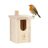 Relaxdays Nistkasten Halbhöhlenbrüter, naturbelassenes Holz, Einflugloch HxB 95x55 mm, Vogelhaus zum Aufhängen, Natur