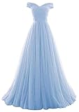 Romantic-Fashion Damen Ballkleid Abendkleid Brautkleid Lang Modell E270-E275 Rüschen Schnürung Tüll DE Hellblau Größe 36