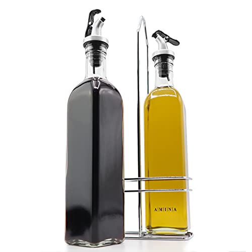 A|M|I|N|A Essig und Öl Spender Set - (Toscana) 2 x 500 ml Ölflaschen mit Halterung | Auslaufsicher und Tropffrei | mit Anti-Schmutz Verschluss