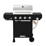 Nexgrill Classic 4-Brenner Gasgrill mit Seitenbrenner – Premium Edelstahl Gas grill mit porzellanbeschichteten Gusseisenrosten, Even-Heat-System – Garten, Balkon & BBQ-Events