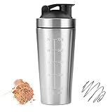 Elsrantor Protein Shaker, 750ml Blender Bottle, Eiweiss Flasche Edelstahl, Shaker mit Kugel, Shake Becher, Proteinshaker, Eiweißshaker, Fitness Shakerbecher, Stahl Flasche für Eiweiß- & Sportgetränke