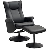 HOMCOM Relaxsessel mit Hocker 360°Drehbarer Fernsehsessel mit Liegefunktion Ruhesessel mit Verstellbar Rückenlehne TV-Sessel bis 150 kg belastbar für Wohnzimmer Kunstleder, Schwarz