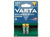 VARTA Batterien AAA, wiederaufladbar, 2 Stück, Recharge Accu Phone, Akku, 800 mAh Ni-MH, sofort einsatzbereit, geeignet für schnurlose Telefone
