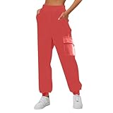 riou Polizei Hose Damen Modische Hosen für Damen, lässig, mit Farbverlauf, Druck unten, Jogginghose mit Taschen, hohe Taille, sportliche Passform, Jogginghose fürs Kurze Hose (Watermelon Red, XXXL)