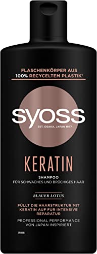 Syoss Shampoo Keratin (440 ml), Haarshampoo für schwaches und brüchiges Haar, füllt das Haar auf und glättet die Haarfaser, Formel mit Blauem Lotus & Amino-Komplex