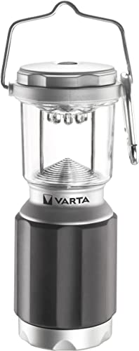 VARTA Campinglampe LED, unbestückt, XS Camping Lantern, 360-Grad Leuchte, zwei Leuchtmodi, läuft mit 4x AA Batterien, geeignet für Outdoor-Einsätze Zelten, Wanderungen, Angeln, Notfälle