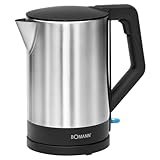 Bomann® Wasserkocher Edelstahl | 1,5 Liter | BPA frei | Einhandbedienung | Edelstahlgehäuse | Kettle | Station mit Kabelaufwicklung | Wasserkocher schwarz | WKS 3002 CB schwarz