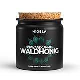 Nigela Schwarzkümmel Waldhonig im Tontopf - Bio Rohhonig aus Bayern mit Schwarzkümmelöl - Naturreiner roher Honig für Genuss & Gesundheit - Premium Schwarzkümmel Honig (160g)