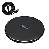 Amazon Basics 15W Qi-zertifiziertes kabelloses Ladepad (iPhone 16/15/14/13/12/11/X, Samsung) - mit USB-Kabel (Netzteil nicht im Lieferumfang enthalten) - Schwarz